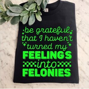 Funny shirt Turned My Feelings Into Felonies Sarcasm humor Cute Retro Green